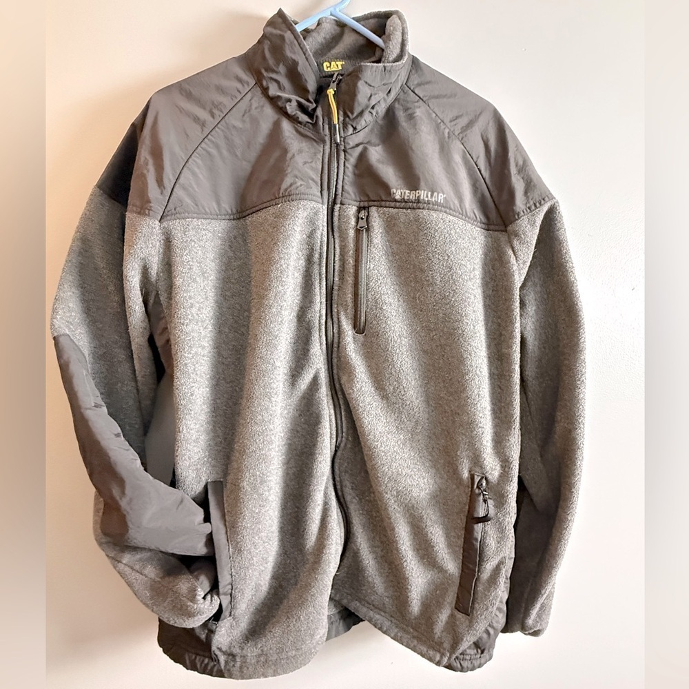Caterpillar Men's Sz L 23" PTP Full Zip Fleece Jacket Reinforced Elbows Gray